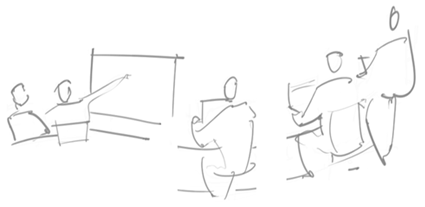 whiteboard with students